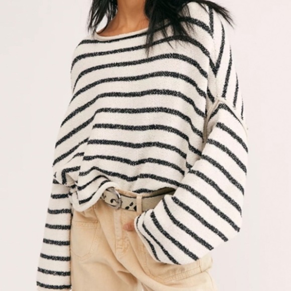 Free People Sweaters - Free People Bardot Striped Black and White Sweater